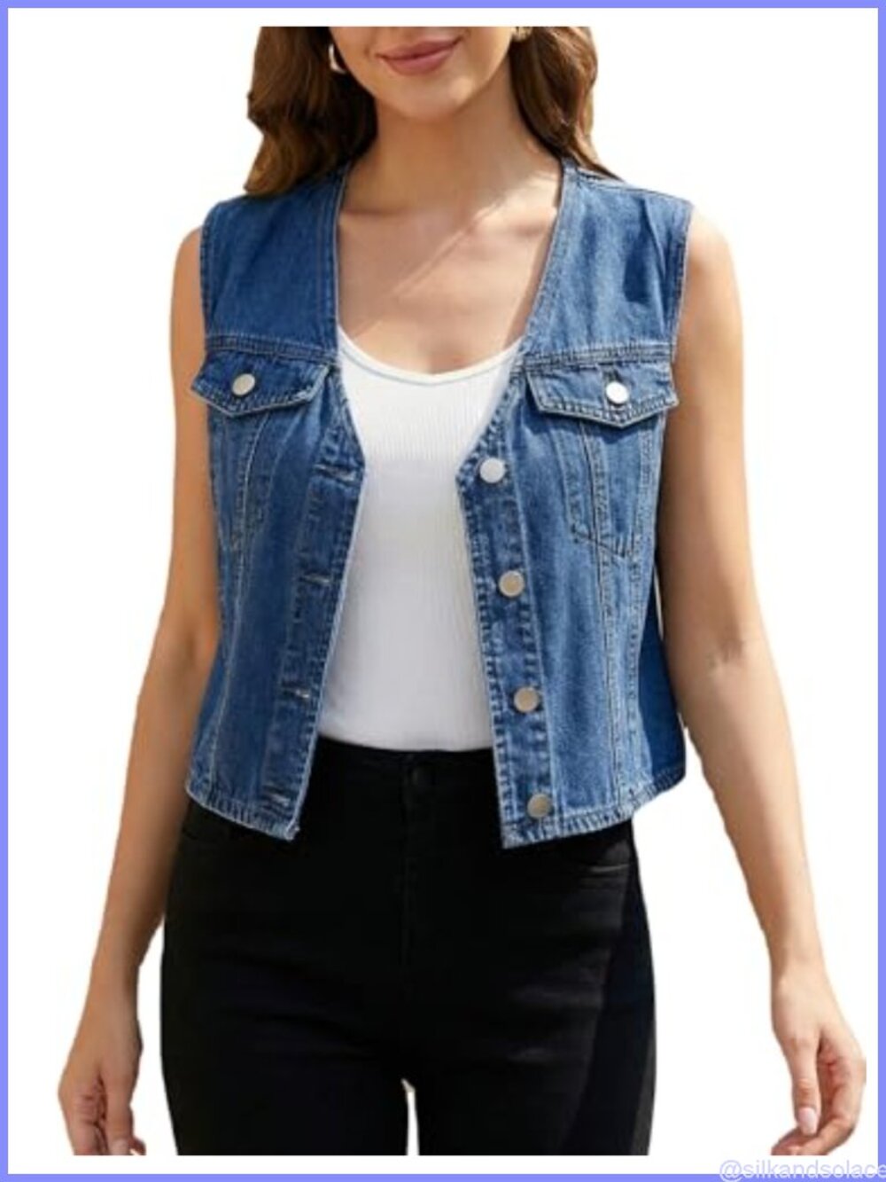 Women's Cropped Denim Jean Vest, V-Neck Western Waistcoat, Sleeveless
